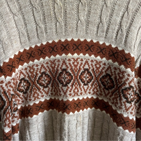 Jantzen Vintage Fair Isle Cable Knit Sweater USA Made Beige Brown Mens XL - Picture 3 of 10